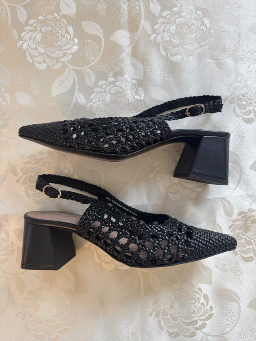 Black Woven Slingback Heels Size 9